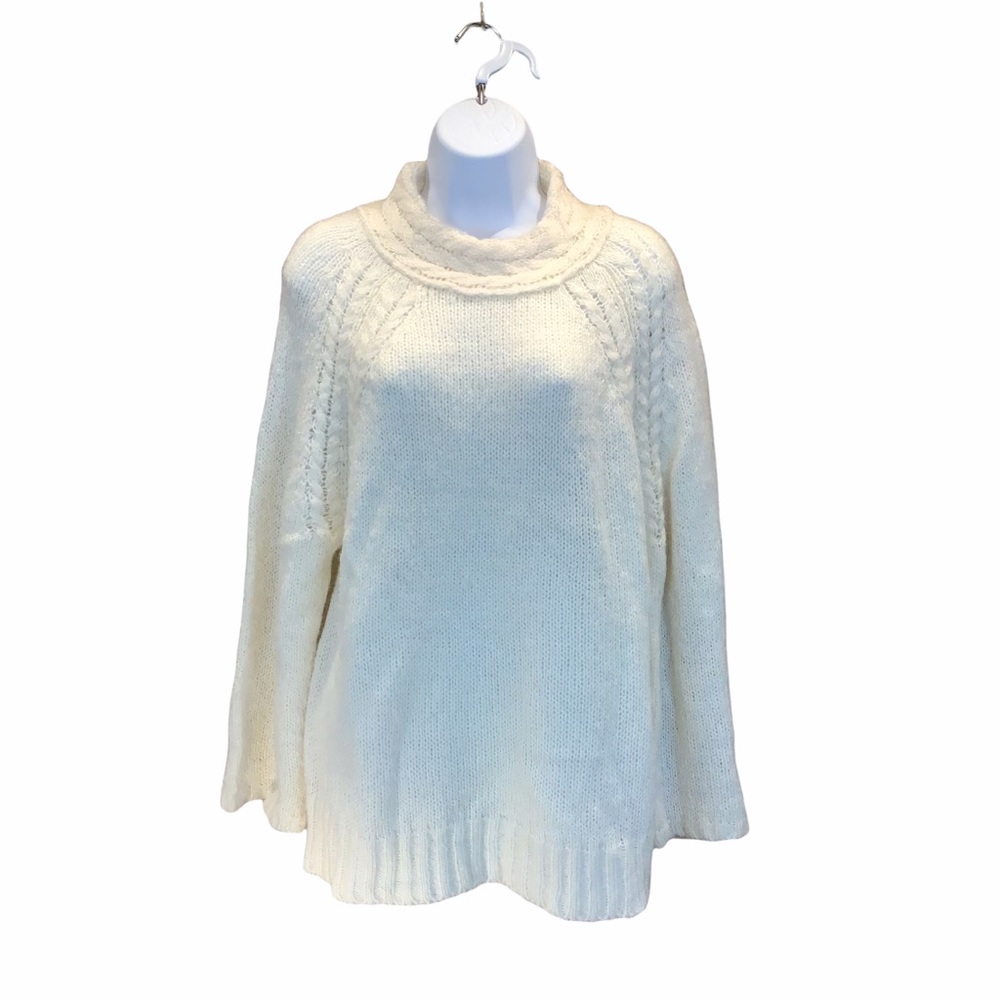 Cable Mock Neck Raglan Pullover Sweater Size Medium